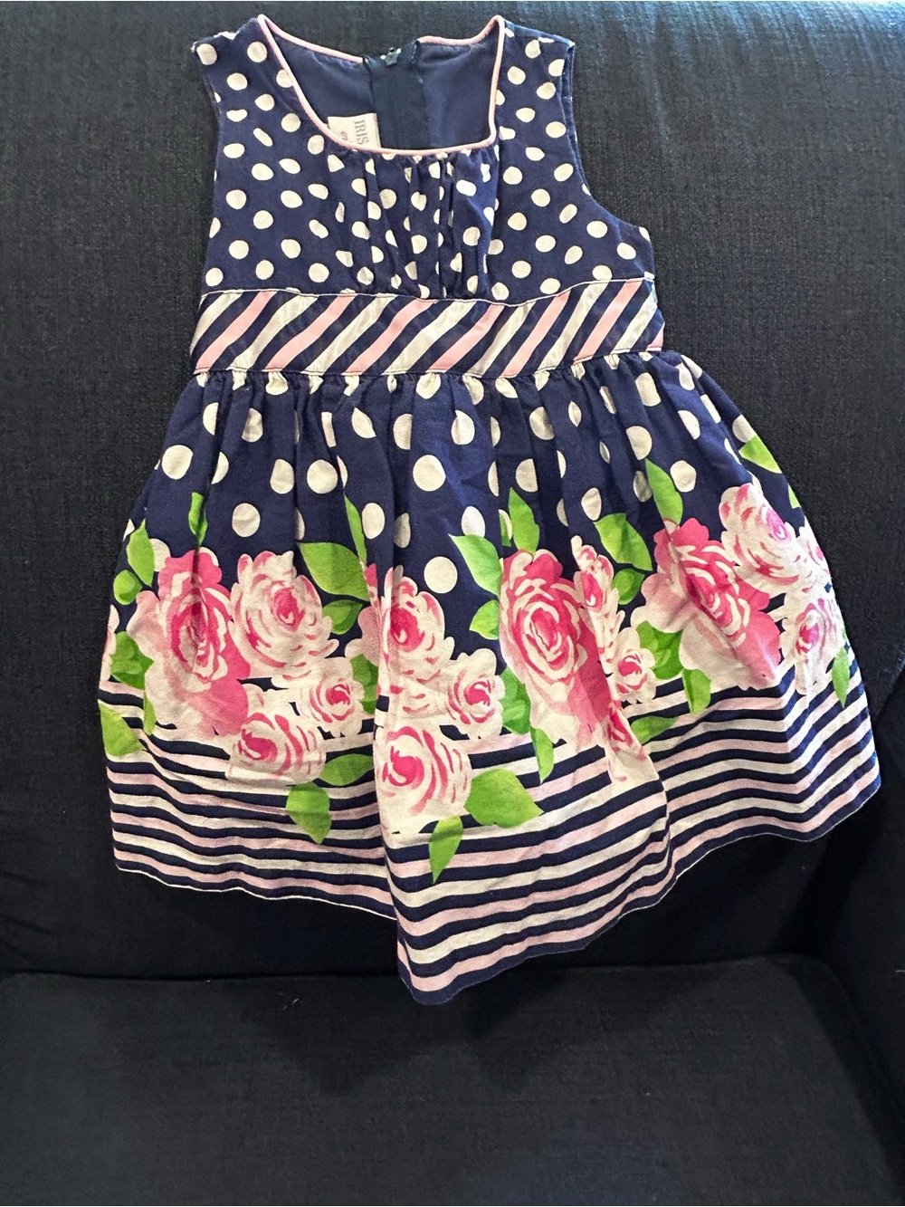 iris & ivy Navy Polka Dot Floral Skater Skirt with Pink Roses